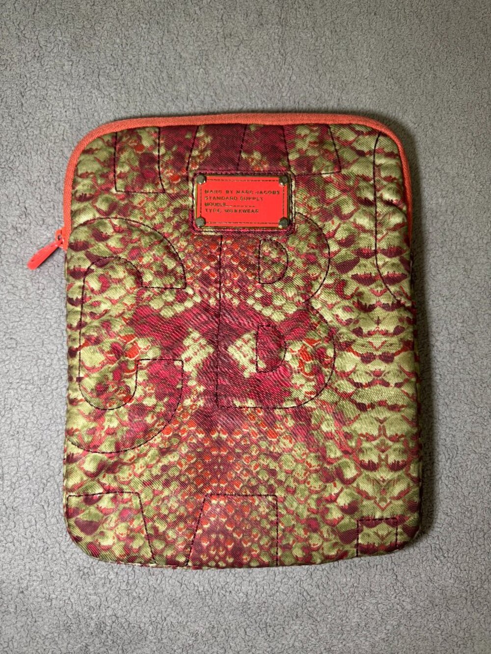 Marc Jacobs coral snakeskin quilted nylon tablet case